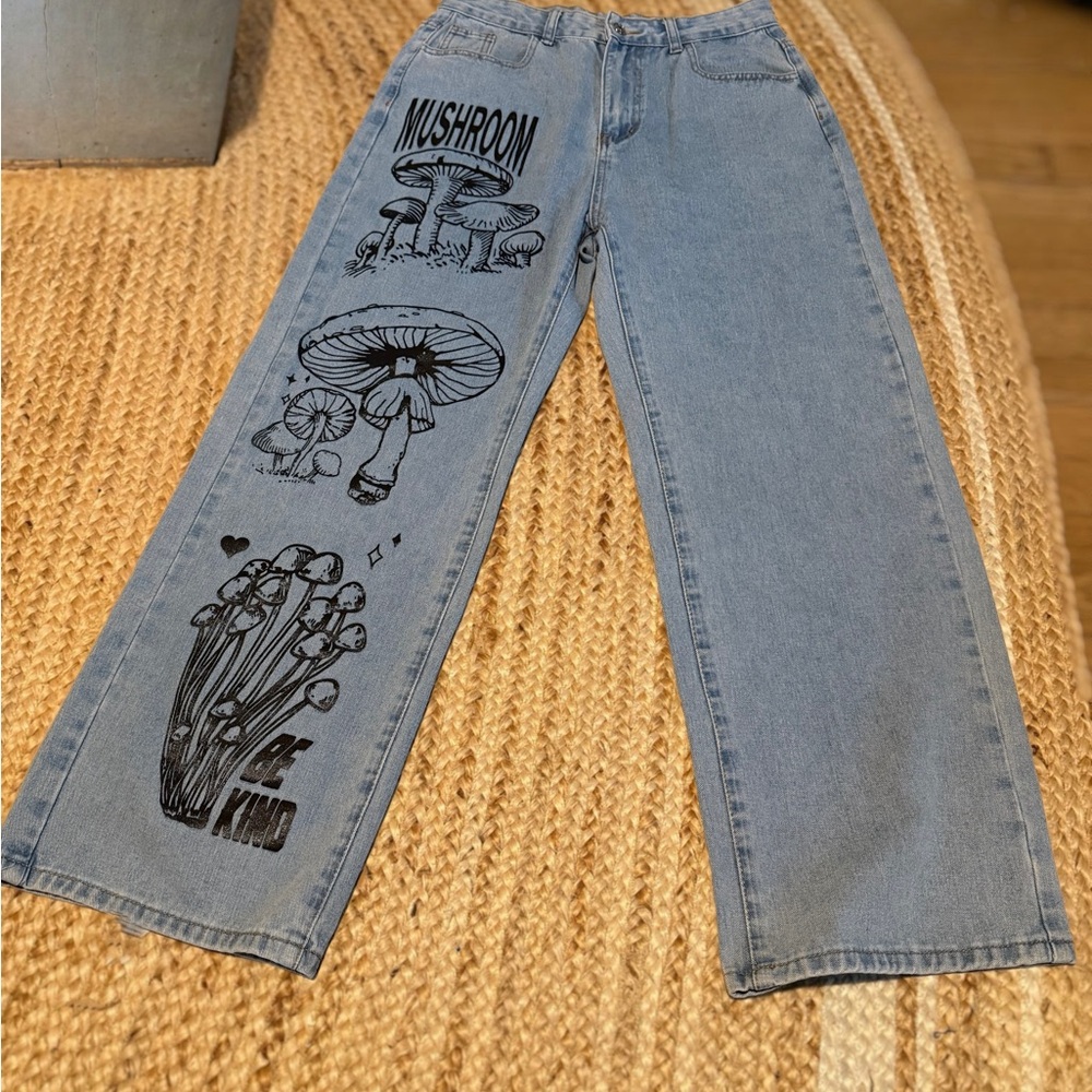 💐Mushroom Graphic Blue Jeans